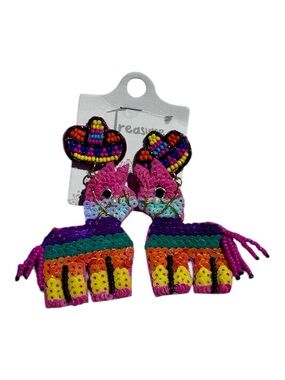 Cinco De Mayo Piñata Earrings Sombrero Seed Bead Fringe Fiesta NWT